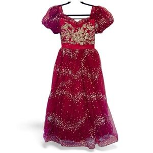 Celestial Red Star and Sequins Tulle Princess Gown Formal Dress XXS